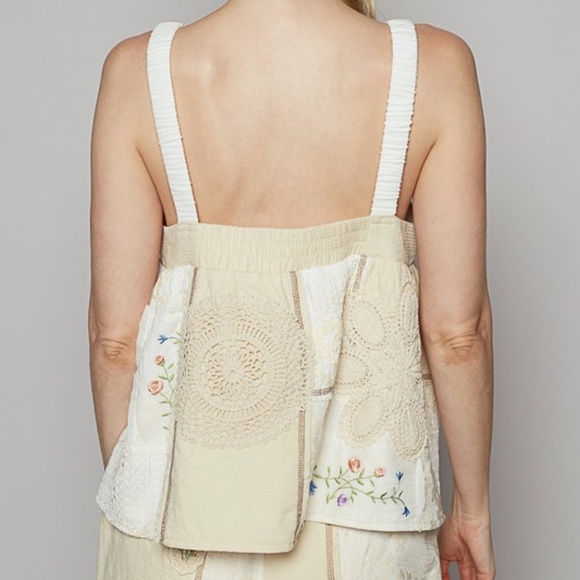 POL Lace Ruffle Halter Neck Double Gauze Top with Crochet Patch